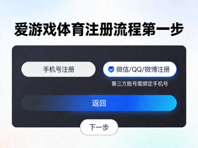 爱游戏体育注册流程第一步界面截图 - 选择手机号或第三方账号注册