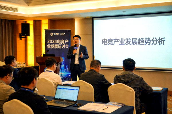 电竞产业发展研讨会现场，专家正在演讲
