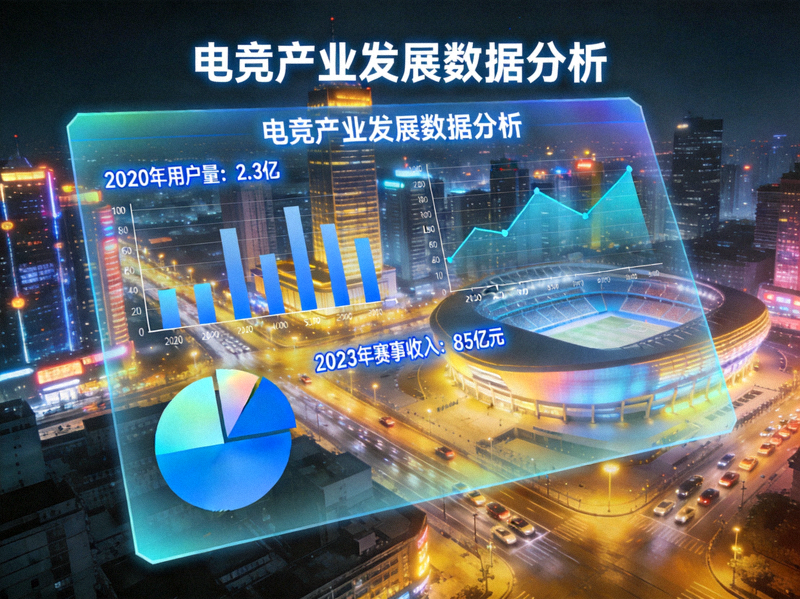 电竞产业发展数据分析图表与城市夜景融合画面