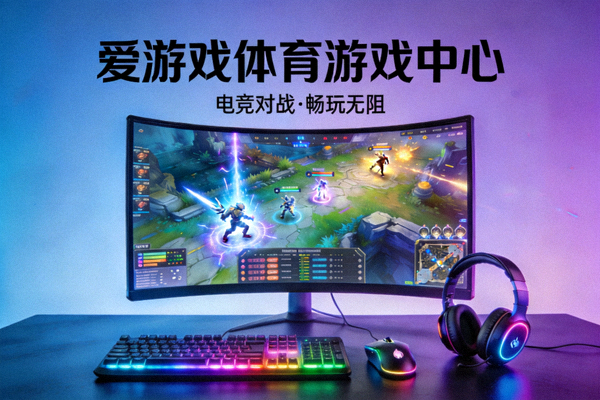 爱游戏体育游戏中心入口配图，显示电竞设备与屏幕画面
