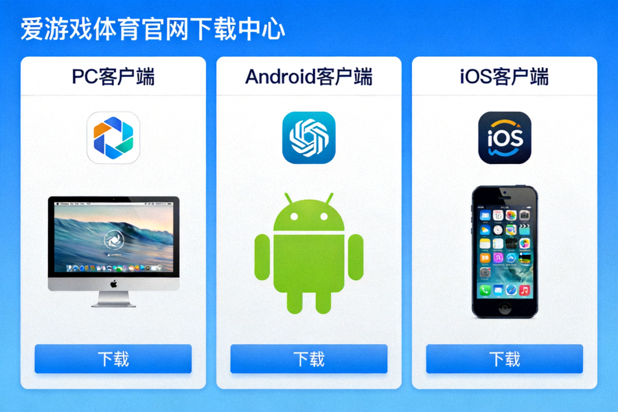 爱游戏体育官网下载中心板块示意图，展示多平台客户端下载选项