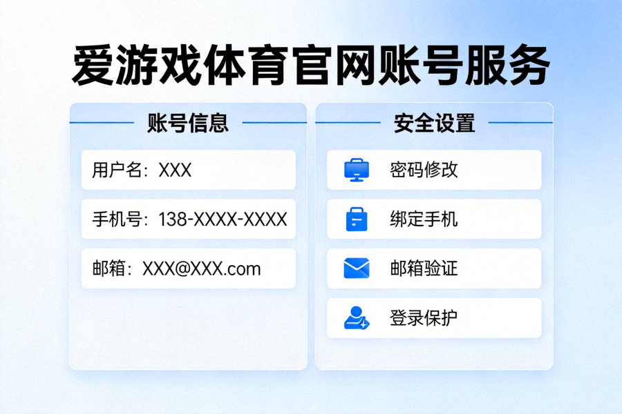 爱游戏体育官网账号服务板块示意图，展示账号信息与安全设置面板